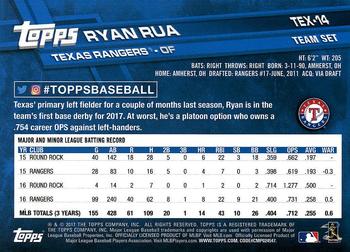 2017 Topps Texas Rangers #TEX-14 Ryan Rua Back