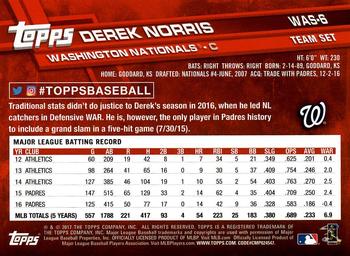 2017 Topps Washington Nationals #WAS-6 Derek Norris Back