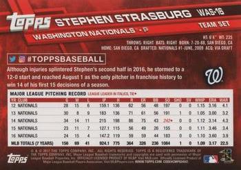 2017 Topps Washington Nationals #WAS-16 Stephen Strasburg Back