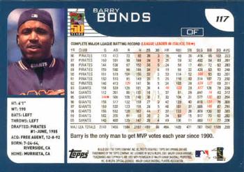 2001 Topps Opening Day #117 Barry Bonds Back