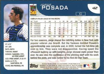 2001 Topps Opening Day #42 Jorge Posada Back