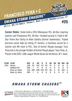 2015 Choice Omaha Storm Chasers #25 Francisco Pena Back