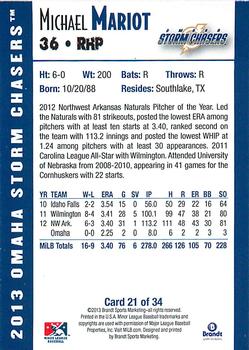 2013 Brandt Omaha Storm Chasers #21 Michael Mariot Back