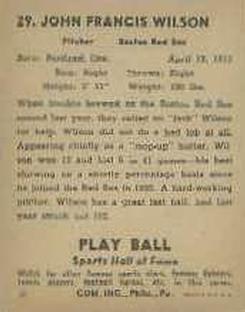 1941 Play Ball #29 Jack Wilson Back