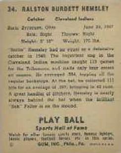 1941 Play Ball #34 Rollie Hemsley Back