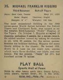 1941 Play Ball #35 Pinky Higgins Back