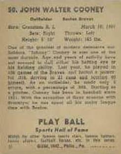 1941 Play Ball #50 Johnny Cooney Back