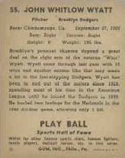 1941 Play Ball #55 Whit Wyatt Back