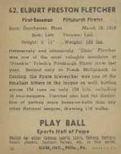 1941 Play Ball #62 Elbie Fletcher Back