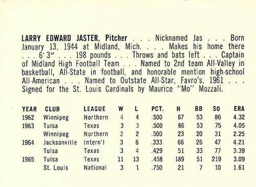 1966 Pepsi Tulsa Oilers #NNO Larry Edward Jaster Back