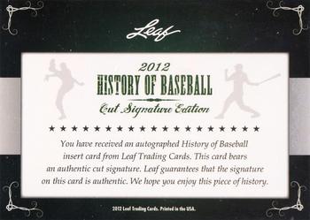 2012 Leaf Cut Signature History of Baseball #NNO Grady Hatton Back
