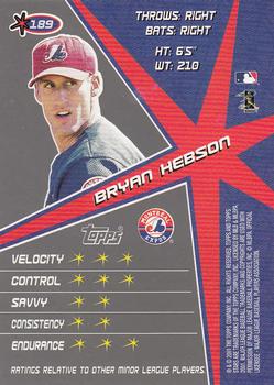 2001 Topps Stars #189 Bryan Hebson Back