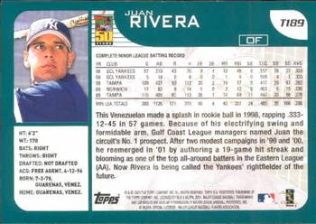2001 Topps Traded & Rookies #T189 Juan Rivera Back