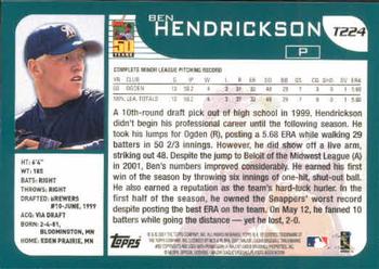 2001 Topps Traded & Rookies #T224 Ben Hendrickson Back