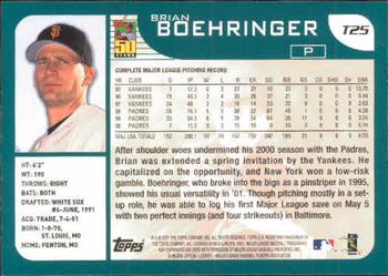 2001 Topps Traded & Rookies #T25 Brian Boehringer Back