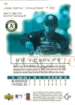 2001 UD Reserve #13 Jose Ortiz Back