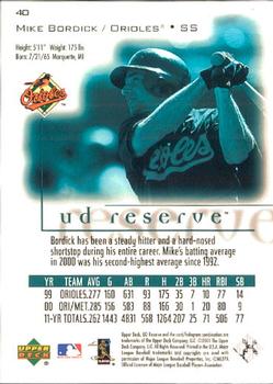 2001 UD Reserve #40 Mike Bordick Back