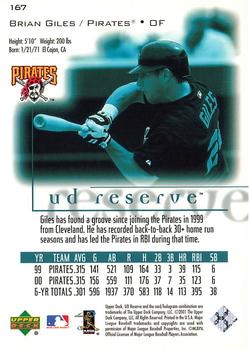 2001 UD Reserve #167 Brian Giles Back