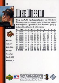 2001 Upper Deck #91 Mike Mussina Back