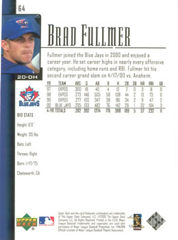 2001 Upper Deck #64 Brad Fullmer Back