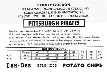 1954 Dan-Dee Potato Chips (Reprint) #NNO Sid Gordon Back