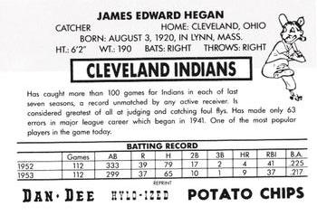 1954 Dan-Dee Potato Chips (Reprint) #NNO Jim Hegan Back