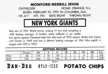 1954 Dan-Dee Potato Chips (Reprint) #NNO Monte Irvin Back