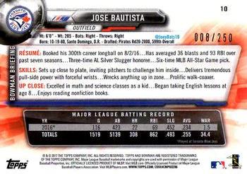 2017 Bowman - Purple #10 Jose Bautista Back