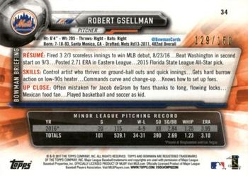 2017 Bowman - Blue #34 Robert Gsellman Back