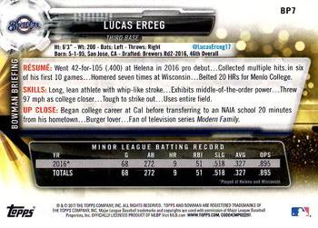 2017 Bowman - Prospects #BP7 Lucas Erceg Back