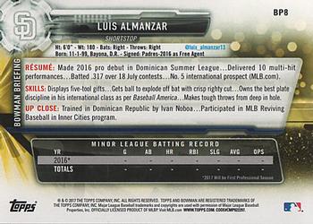 2017 Bowman - Prospects #BP8 Luis Almanzar Back