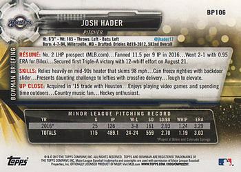 2017 Bowman - Prospects #BP106 Josh Hader Back