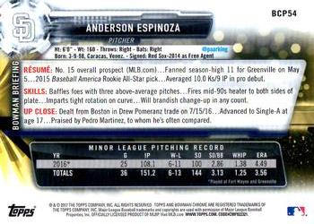2017 Bowman - Chrome Prospects #BCP54 Anderson Espinoza Back
