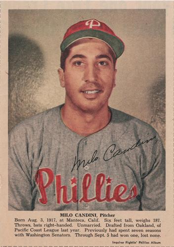 1950 Philadelphia Inquirer Philadelphia Phillies #NNO Milo Candini Front