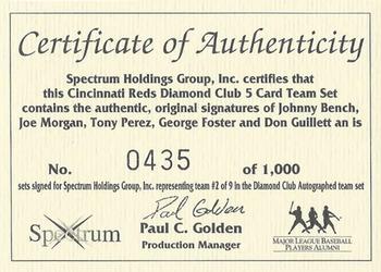 1993 Spectrum Diamond Club Reds Greats #NNO Certificate Of Authenticity Front