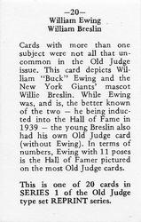 1986 Fritsch 1887-90 Old Judge (N172) (Reprint) #20 William Ewing / William Breslin Back