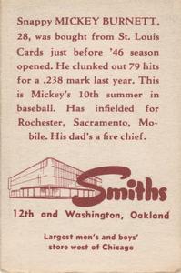 1947 Smith's Oakland Oaks #17 Mickey Burnett Back