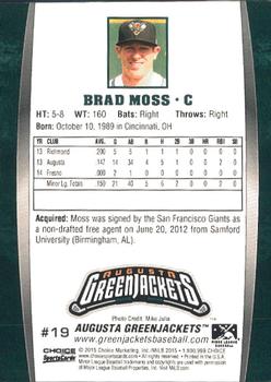 2015 Choice Augusta GreenJackets #19 Brad Moss Back