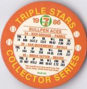 1986 7-Eleven Triple Stars Coins: East Region #VII Rich Gossage / Dan Quisenberry / Bruce Sutter Back