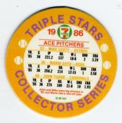 1986 7-Eleven Triple Stars Coins: Southeast Region #XI Mike Scott / Mario Soto / John Tudor Back