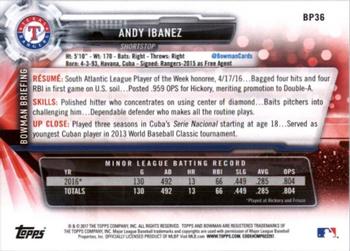 2017 Bowman - Prospects Yellow #BP36 Andy Ibanez Back