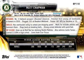 2017 Bowman - Prospects Bowman 70th Red #BP110 Matt Chapman Back