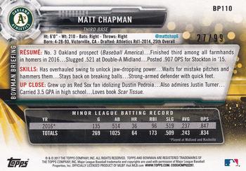 2017 Bowman - Prospects Green #BP110 Matt Chapman Back