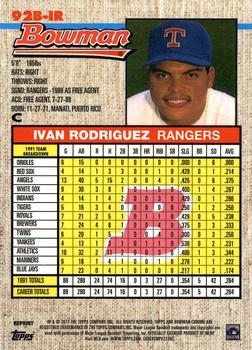 2017 Bowman - 1992 Bowman Chrome #92B-IR Ivan Rodriguez Back