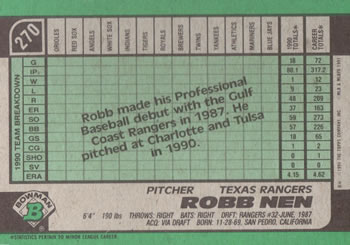 1991 Bowman #270 Robb Nen Back