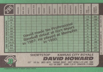 1991 Bowman #295 David Howard Back