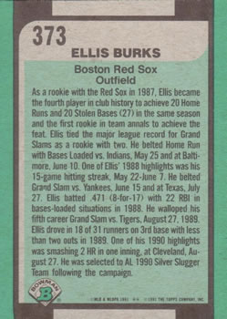1991 Bowman #373 Ellis Burks Back