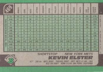 1991 Bowman #469 Kevin Elster Back