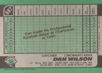 1991 Bowman #687 Dan Wilson Back
