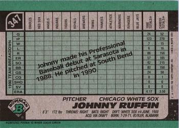 1991 Bowman #347 Johnny Ruffin Back